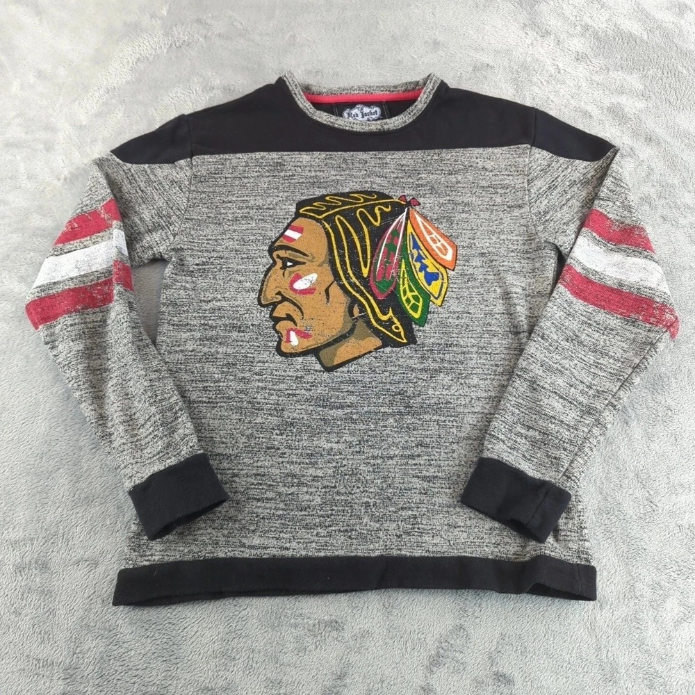 Chicago Blackhawks Sweatshirt Mens Small Gray Red NHL Hockey Pullover Red Jacket